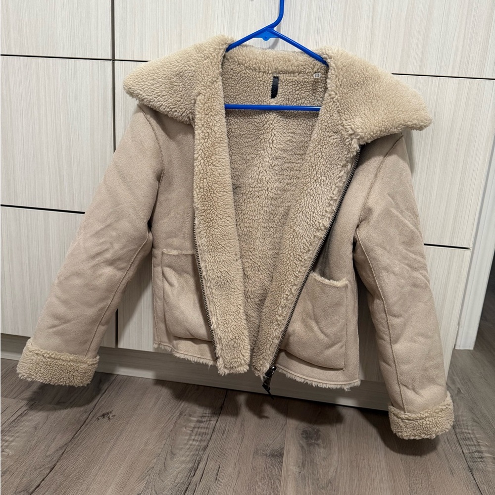 DKNY Tan Sherpa-Lined Jacket